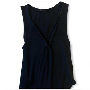 Zara Ribbed Knit V Neck Bodysuit in Black